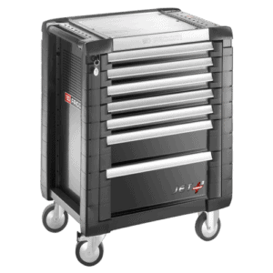 Facom JET+ 7-drawer roller cabinet with three modules per drawer, durable construction, and mobility wheels for workshop organisation.