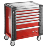 Facom JET+ 7-drawer roller cabinet with red and grey finish, featuring multiple drawers and lockable compartments for tool storage.