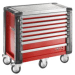 Facom JET+ 8-drawer roller cabinet with red and grey finish, featuring multiple drawers for tool storage, on caster wheels for mobility.