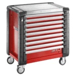 Facom JET+ 9-drawer roller cabinet with red and grey finish, ideal for professional workshop storage.
