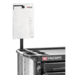 Facom repair order holder attached to a professional tool trolley with a black background.