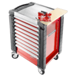 Facom JET.A17 vice holder with multiple drawers and a wooden work surface, designed for professional workshop use.