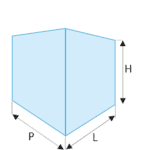 Technical diagram of a cube with labelled dimensions P, L, and H for precise measurements.