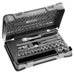 Facom 20-piece 3/8 metric 6-point socket set in a durable case, ideal for automotive and mechanical work.