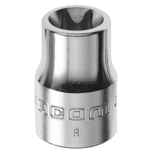 Close-up of a Facom JTX 3/8 Torx socket in silver finish, showing the engraved brand and size.
