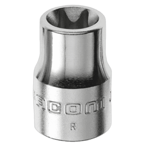 Close-up of a Facom JTX 3/8 Torx socket in silver finish, showing the engraved brand and size.