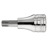 Close-up of a Facom JX 3/8 Torx drive socket in chrome finish, showing detailed engravings and a precision-machined tip.