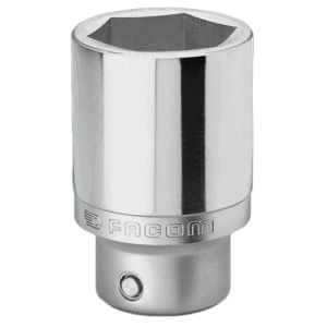 Facom K.LA 3/4 long-reach metric 6-point socket in polished chrome finish for professional automotive and mechanical use.