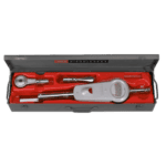 Facom high-torque ratchet wrench set with drive square M.201B in a black case with red foam insert.
