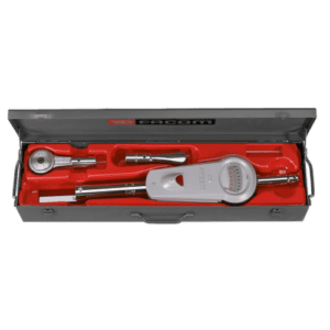 Facom high-torque ratchet wrench set with drive square K.203B in a black case.