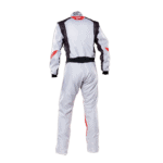 Grand Prix Racewear racing suit in white with black and red accents, designed for motorsport safety and performance.
