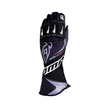 Black and grey racing glove with GPR logo, designed for motorsport safety and performance.