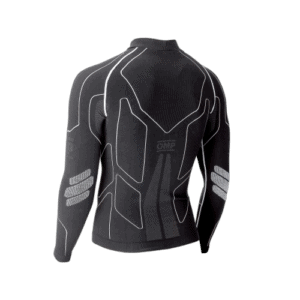 Black Grand Prix Racewear motorcycle jacket with white and grey detailing, designed for racing safety and performance.