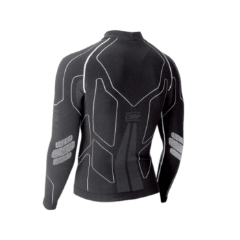 Black Grand Prix Racewear motorcycle jacket with white and grey detailing, designed for racing safety and performance.