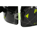 Close-up of Grand Prix Racewear helmet with clear visor and neon yellow accents, showcasing high-quality racing gear for motorsport enthusiasts.