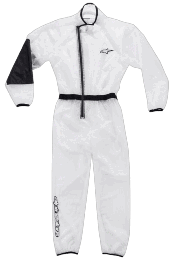 White Grand Prix Racewear racing suit with black accents, designed for motorsport safety and performance, featuring the Alpinestars logo.