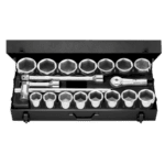 Set of 1 drive 6-point sockets ranging from 42 to 82 mm in a black storage case, ideal for professional automotive and mechanical work.