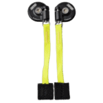 High-quality racing safety harness lanyards with black hooks and bright yellow straps for motorsport safety gear.