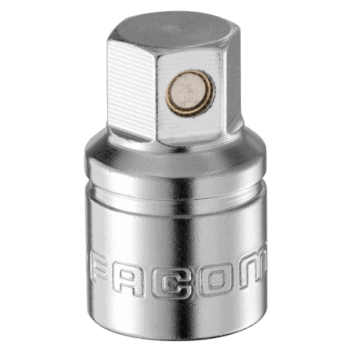 Facom 3/8 magnetic oil-drain male hex bit socket in silver finish for automotive and mechanical use.