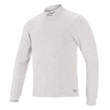Light grey racing jacket from Grand Prix Racewear with high collar and Alpinestars logo, designed for motorsport enthusiasts.