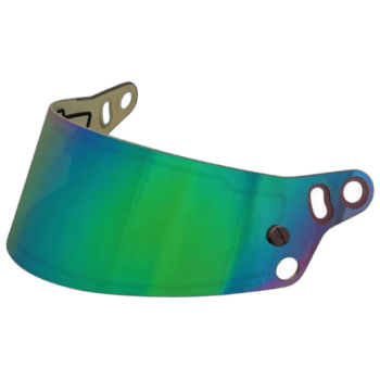 Grand Prix Racewear racing visor with reflective blue-green tint for motorsport safety and style.