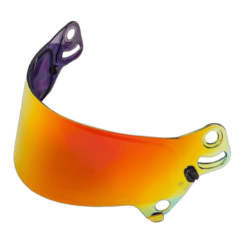 Grand Prix Racewear helmet visor with reflective orange and purple tint, designed for motorcycle racing safety and style.