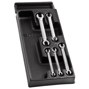 Set of five Facom flare nut wrenches in a black plastic case, ideal for automotive and plumbing applications.