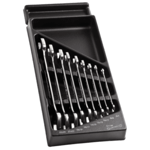 Set of Facom open-end wrenches in a black storage case, sizes from 6 to 24 mm, professional tool for automotive and mechanical work.