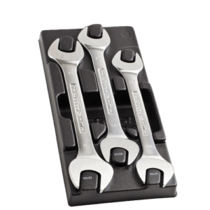 Set of three Facom open end wrenches in large size module MOD.44-2 with black and silver finish, displayed in a black plastic case.