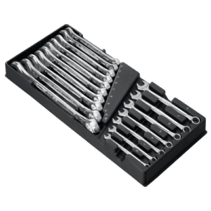 Set of Facom combination wrenches in thermoformed tray, professional tool storage.