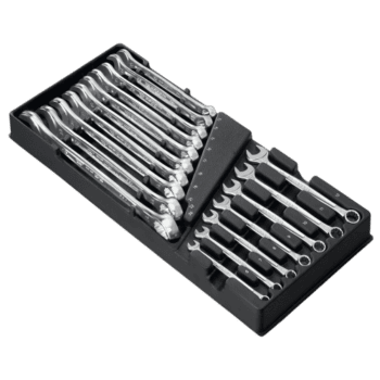 Set of Facom combination wrenches in thermoformed tray, professional tool storage.