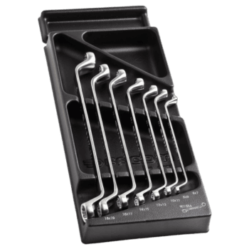 Set of Facom 7 offset-ring wrenches in a black storage case, ideal for professional automotive and mechanical work.