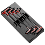 Set of 7 Facom P-handled hex keys with TORX tips in a black case, ideal for precision mechanical work.