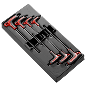 Set of 7 Facom P-handled hex keys with TORX tips in a black case, ideal for precision mechanical work.