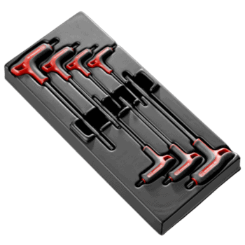 Set of 7 Facom P-handled hex keys with TORX tips in a black case, ideal for precision mechanical work.