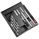 Complete socket and ratchet set for automotive and mechanical use, featuring various sizes and a sturdy case.