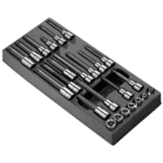 Set of 24 cylinder head tightening and loosening tools in a black case, used for engine maintenance and repair.