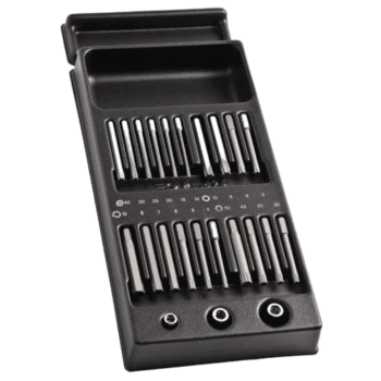 Facom 20 drive bits module MOD.E20L with various screwdriver bits in a black plastic case.