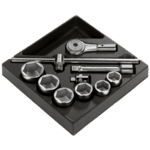 Set of Facom 3/4 6-point sockets and ratchet wrench in a black case, suitable for professional automotive and mechanical work.