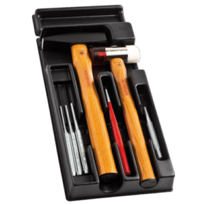 Set of Facom impact tools including hammers and chisels in a black case, suitable for professional impact work.