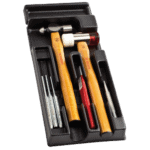 Set of Facom impact tools including hammers and chisels in a black carrying case, ideal for professional automotive and mechanical work.