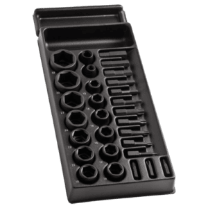 Set of 1/2 drive metric 6-point impact sockets with a storage case, suitable for automotive and mechanical work.