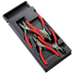 Set of four Facom circlip pliers in a black plastic case, designed for precision work.