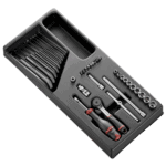 Facom 36-piece 1/4 inch 6-point socket set with ratchet and screwdriver in a black storage case.