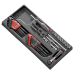 Facom 52-piece 1/4 metric 6-point socket set with ratchet and screwdriver in a black case for professional use.