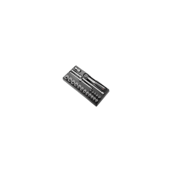 Facom 1/2 inch 12-point sockets module in a compact black case with various socket sizes and a ratchet handle.