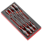 Set of Facom screwdrivers with foam module for secure storage and organisation, ideal for professional toolkits.