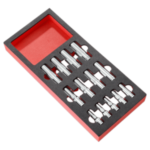 Facom long-reach 6-point socket set in foam tray for automotive and mechanical use.