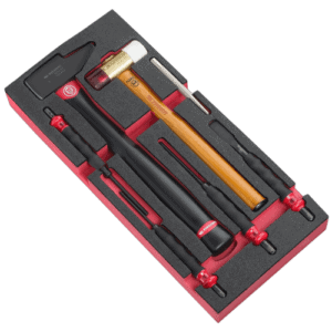 Facom impact tools foam module with hammer, chisel, and other accessories in a custom foam insert.