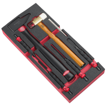 Facom impact tools foam module with hammer, chisel, and other accessories in a custom foam insert.